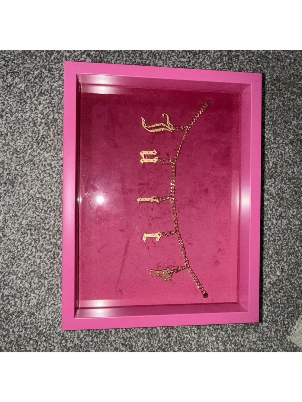 Juicy Couture Trinket Tray Hot Pink Glass Jewelry Vanity Decor 13x10